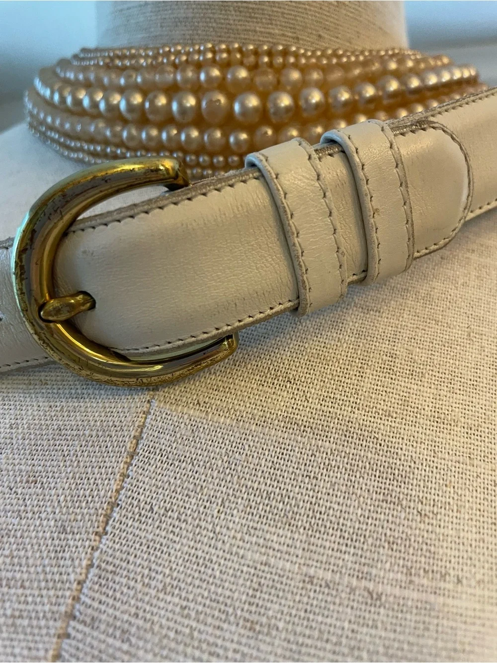 Coach Cream Leather Belt with Gold Buckle 26.5 in